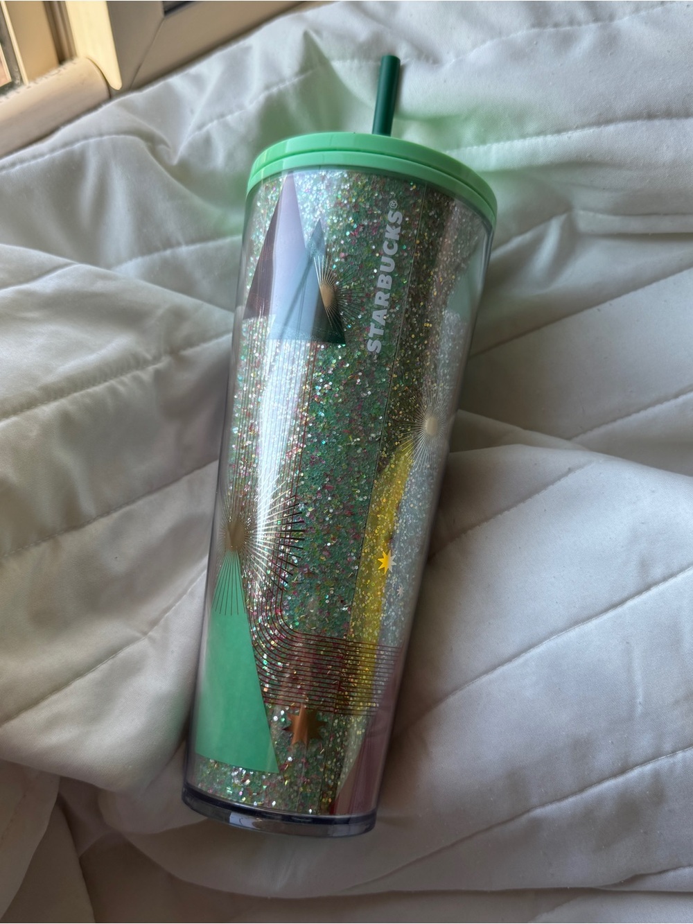 Starbucks Mint Green Glitter Holiday Tumbler with Straw